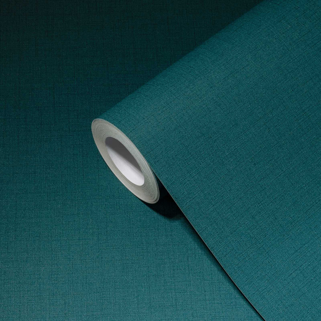 Vienkrāsainas tapetes ar lina struktūru zilgani zaļā krāsā - 1364061 AS Creation