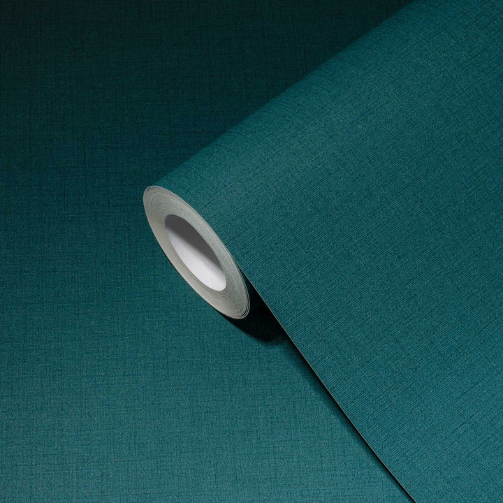 Vienkrāsainas tapetes ar lina struktūru zilgani zaļā krāsā - 1364061 AS Creation