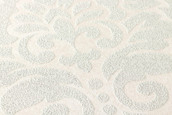 Ziedu ornamenta tapetes ar metālisku efektu - pelēka, sudraba, balta AS Creation