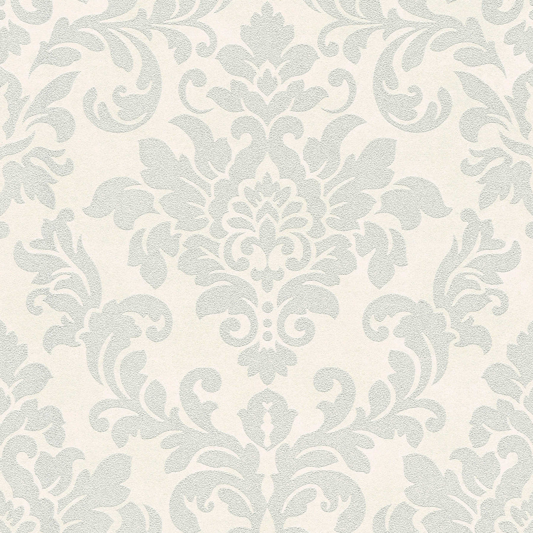 Ziedu ornamenta tapetes ar metālisku efektu - pelēka, sudraba, balta AS Creation