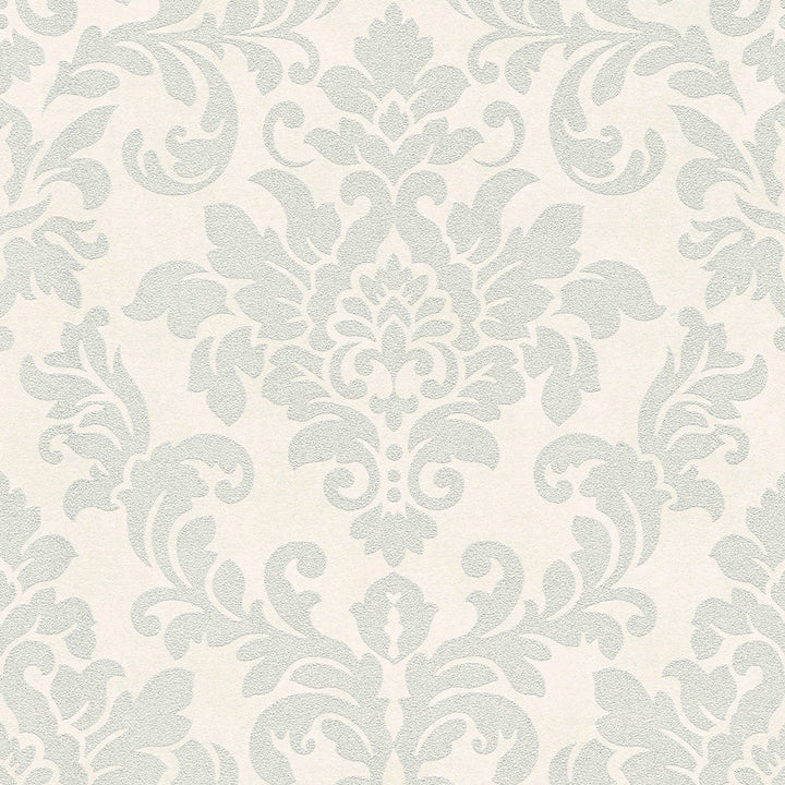 Ziedu ornamenta tapetes ar metālisku efektu - pelēka, sudraba, balta AS Creation