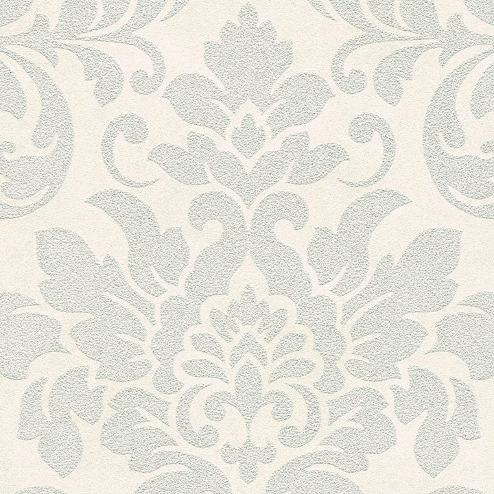 Ziedu ornamenta tapetes ar metālisku efektu - pelēka, sudraba, balta AS Creation