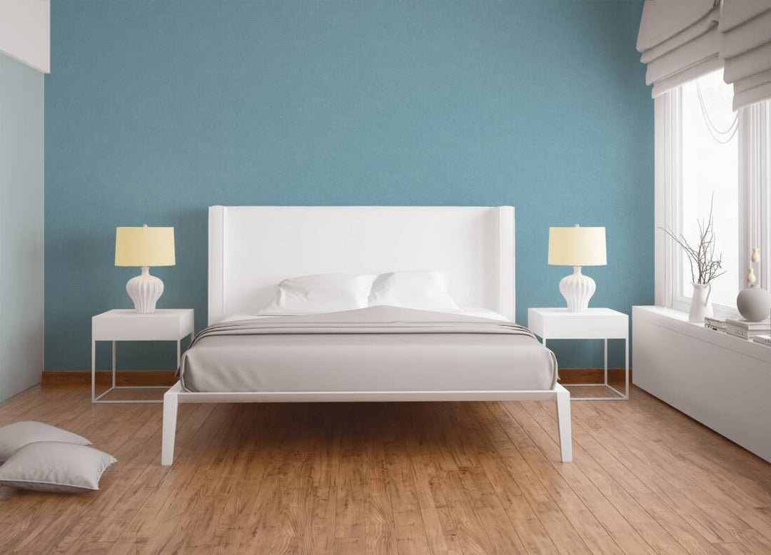 Zilas tapetes ar auduma struktūru bouclé stilā AS 369258 AS Creation