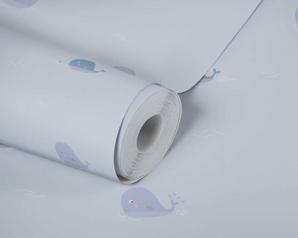 Zilas tapetes zēnu bērnu istabai ar vaļiem, 381441, Bez PVC 🌿 AS Creation