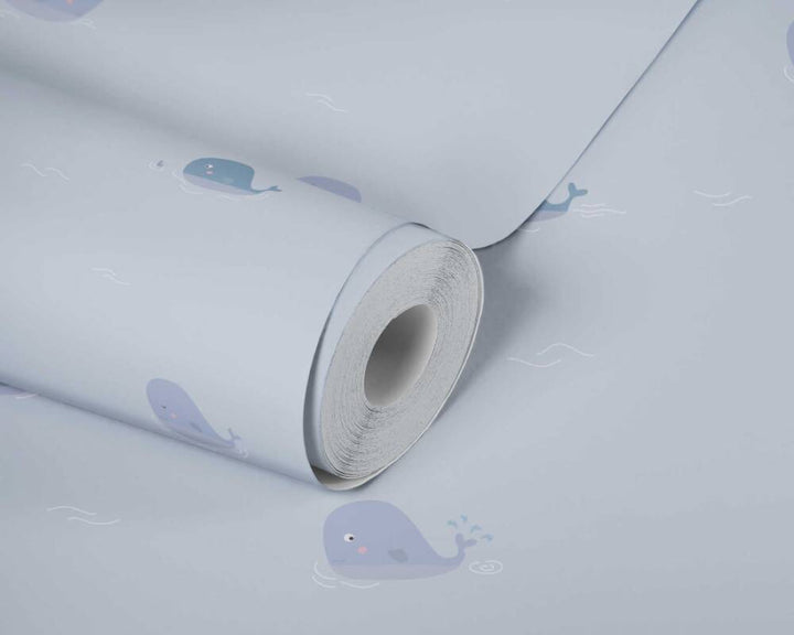 Zilas tapetes zēnu bērnu istabai ar vaļiem, 381441, Bez PVC 🌿 AS Creation