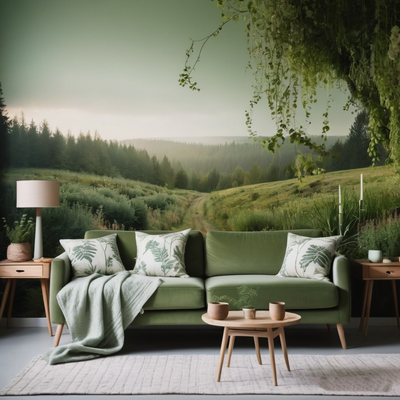 Zaļa krāsa interjerā - tapetes,fototapetes un mājas tekstils