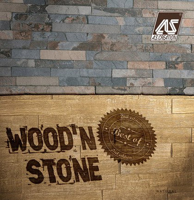Wood&Stone'tapetes ar akmens un koka imitāciju