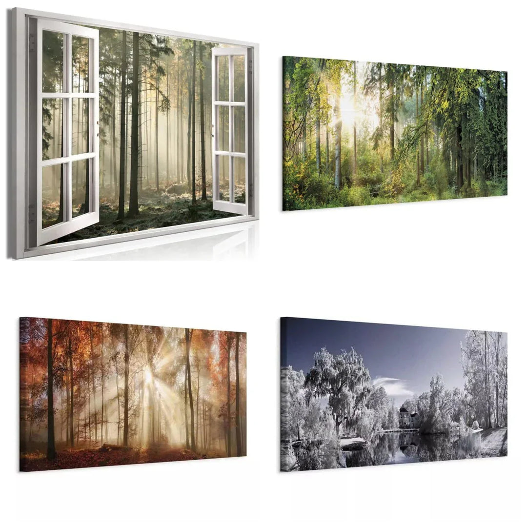 Gleznas ar mežu – pavasaris, vasara, rudens un ziema