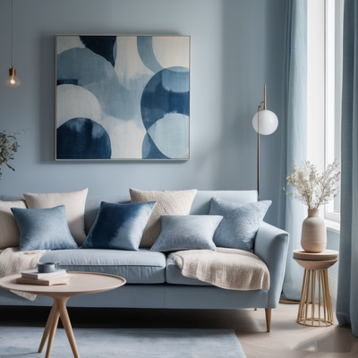 Blue colour in interior - wallpapers, Wall Murals, paintings and curtains 