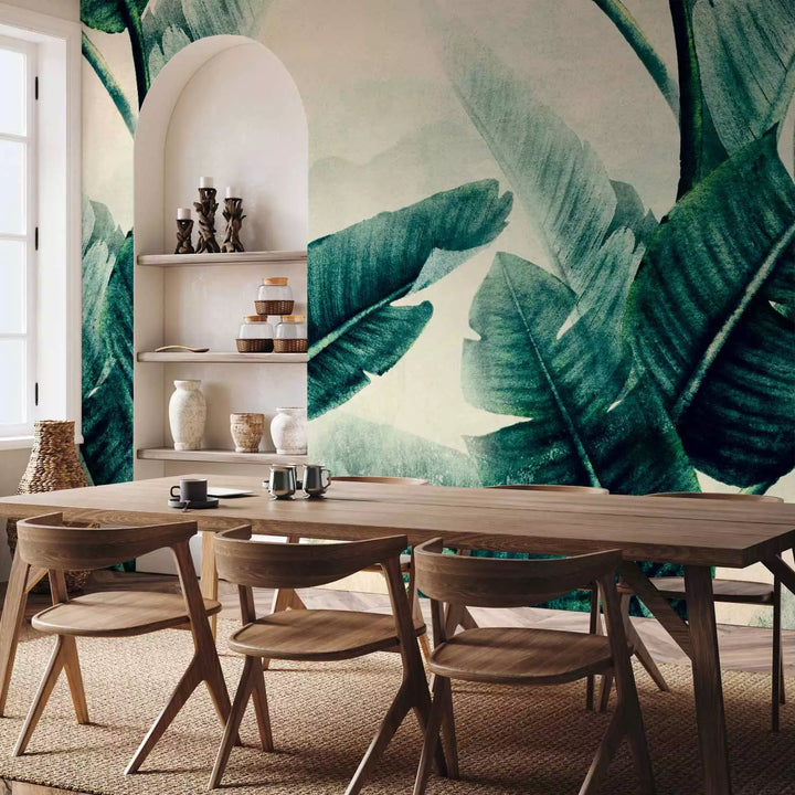 Wall Murals with tropical green leaves in shades of green, 135976