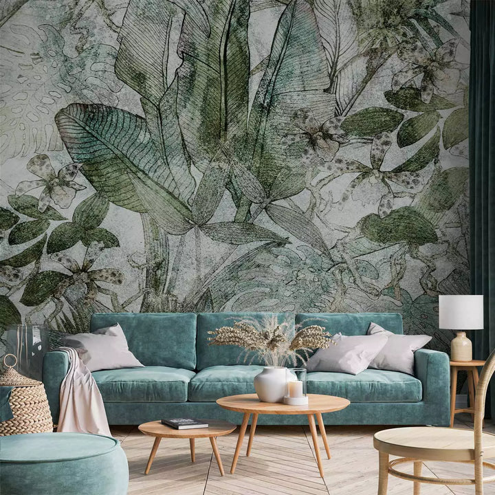 Fototapetes ar zaļam lapām - Vieglā rasā, 135350