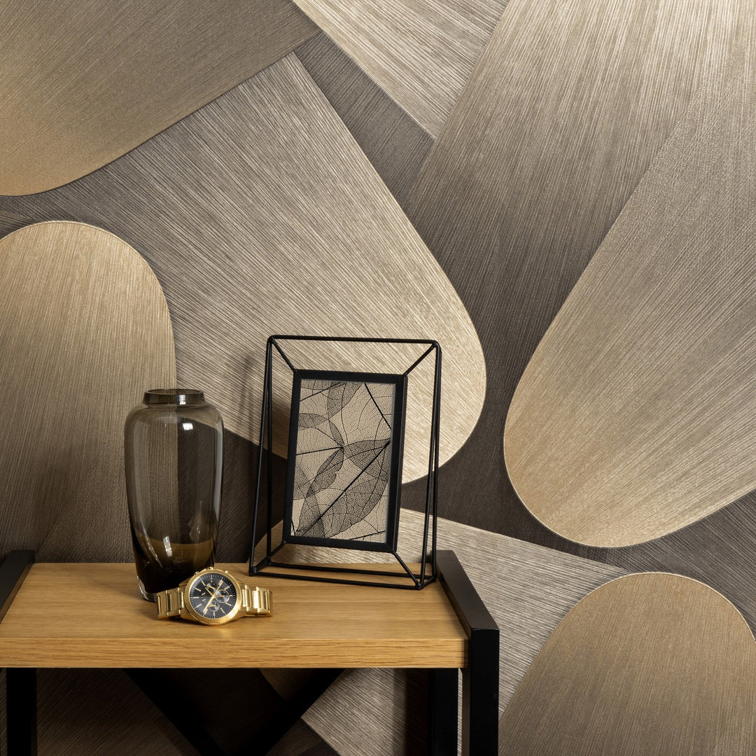 Изогнутые 3D-обои золотого/коричневого цвета - 3763613