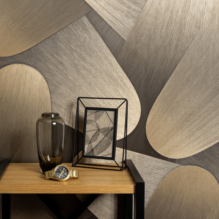 Изогнутые 3D-обои золотого/коричневого цвета - 3763613