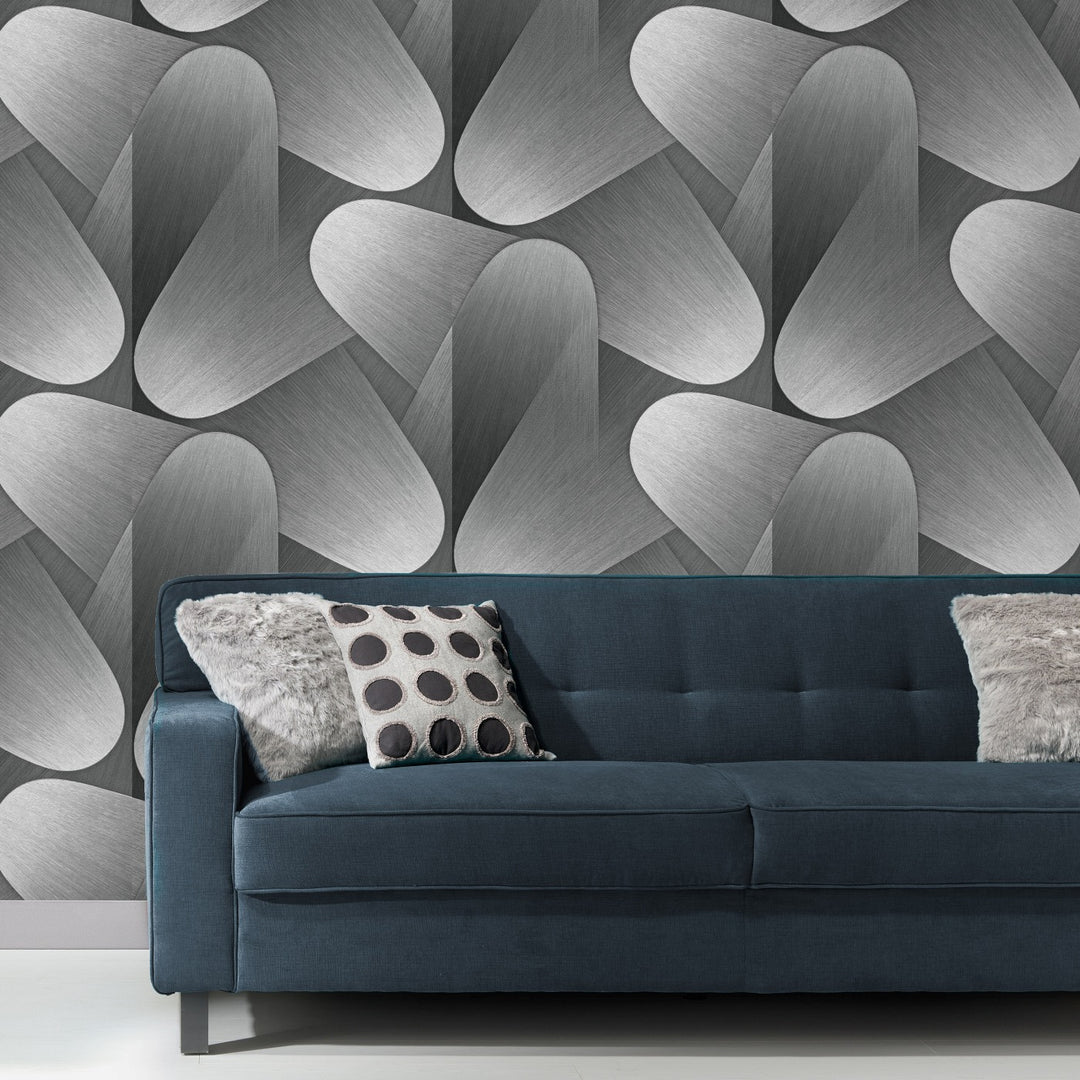 Curved 3D wallpaper in silver/grey - 3763631