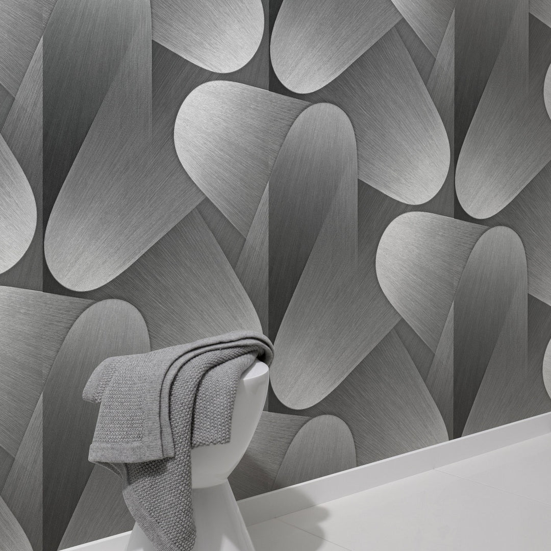Curved 3D wallpaper in silver/grey - 3763631