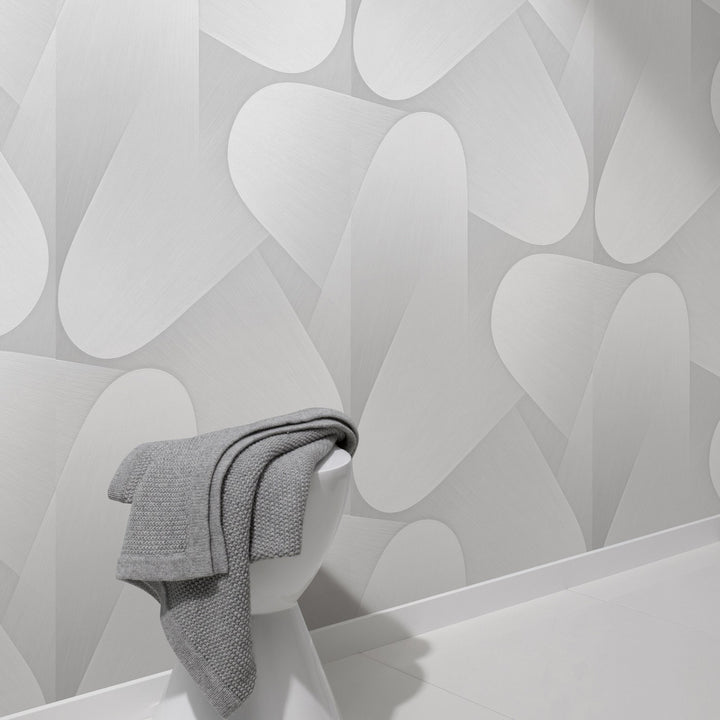 Wallpaper with curved 3D shapes in light grey - 3763633