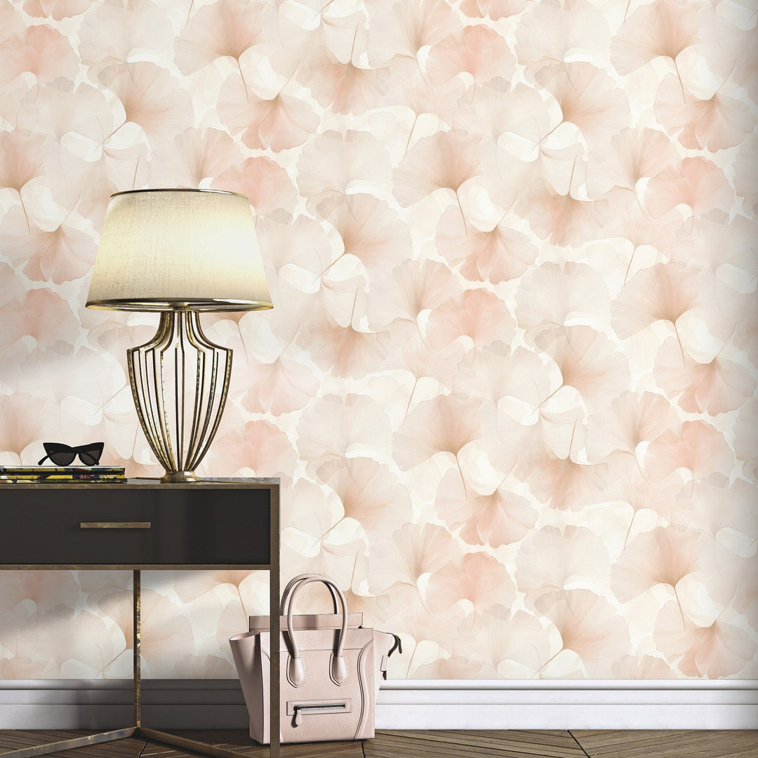 Wallpaper with fine ginkgo leaves, ERISMANN, pink - 3774735