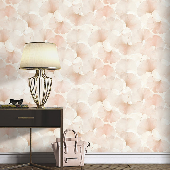 Wallpaper with fine ginkgo leaves, ERISMANN, pink - 3774735