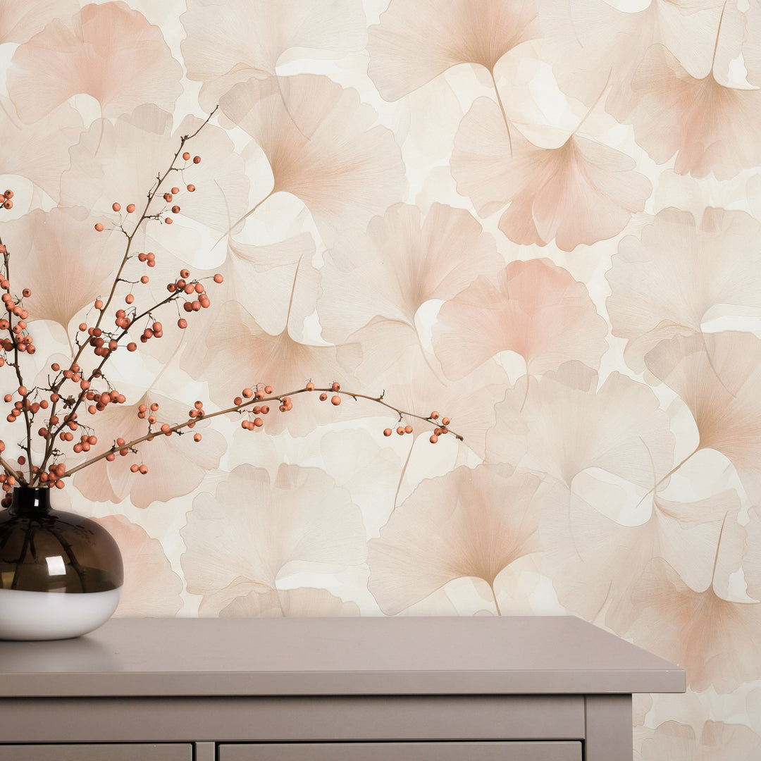 Wallpaper with fine ginkgo leaves, ERISMANN, pink - 3774735