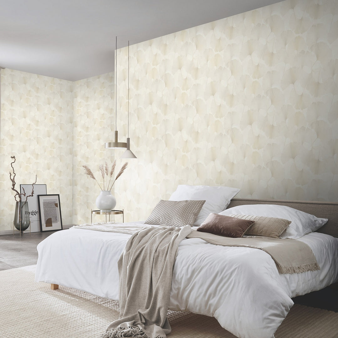 Tapetes ar smalkām ginkgo lapām, ERISMANN, krēmkrāsā - 3774746