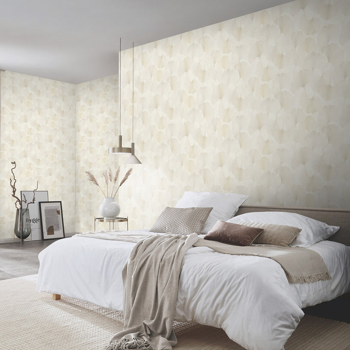 Tapetes ar smalkām ginkgo lapām, ERISMANN, krēmkrāsā - 3774746