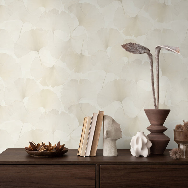 Tapetes ar smalkām ginkgo lapām, ERISMANN, krēmkrāsā - 3774746