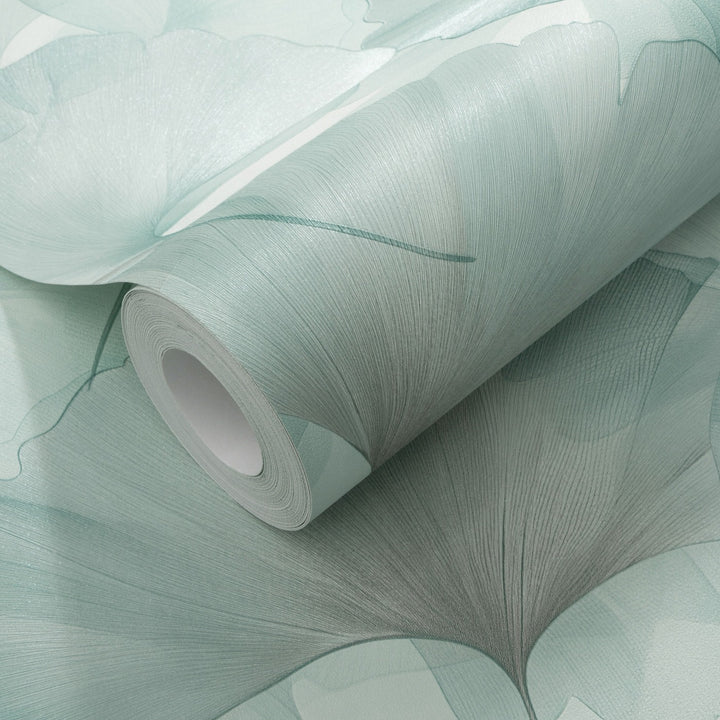 Обои с мелкими листьями гинкго, ERISMANN, синий/бирюзовый - 3774752