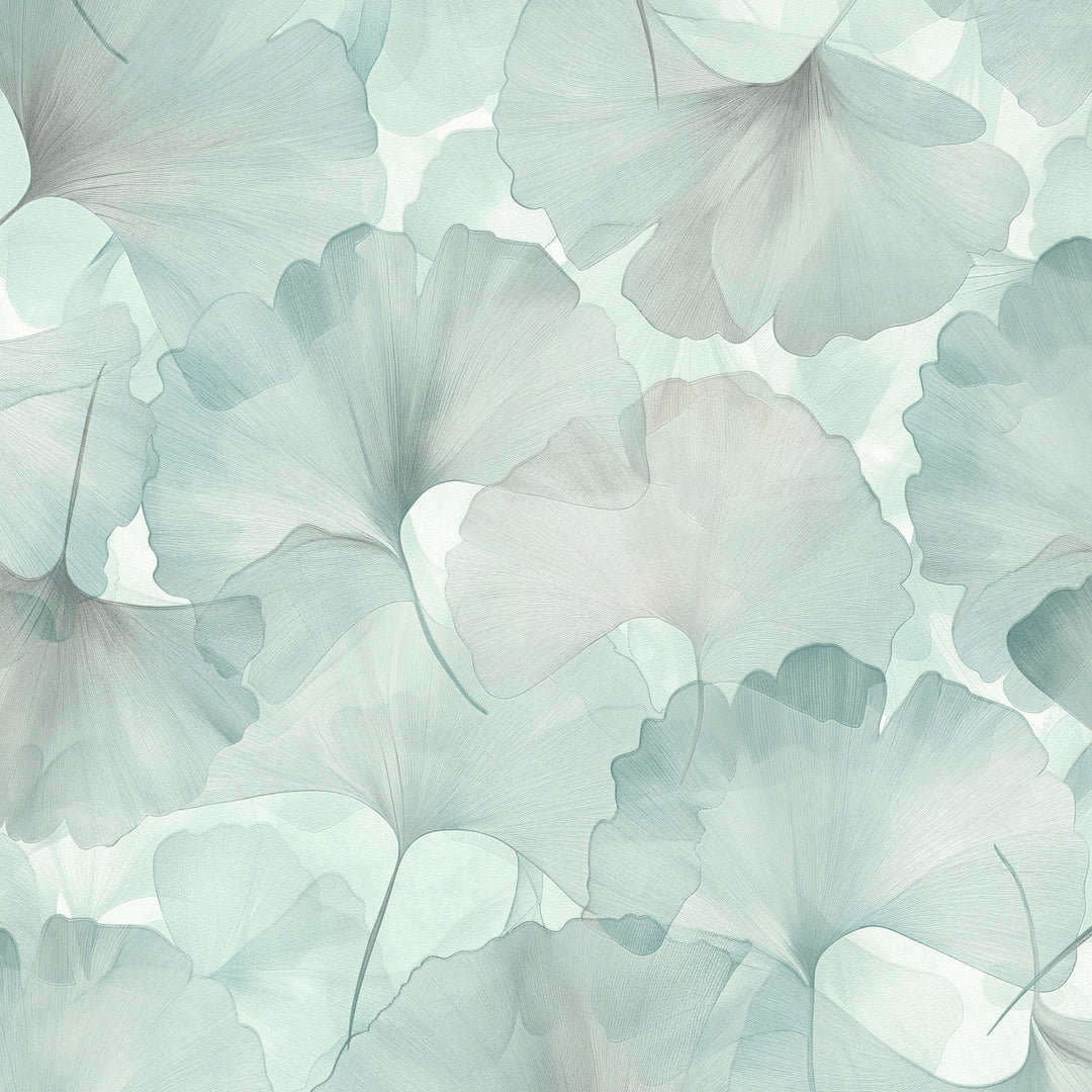 Обои с мелкими листьями гинкго, ERISMANN, синий/бирюзовый - 3774752