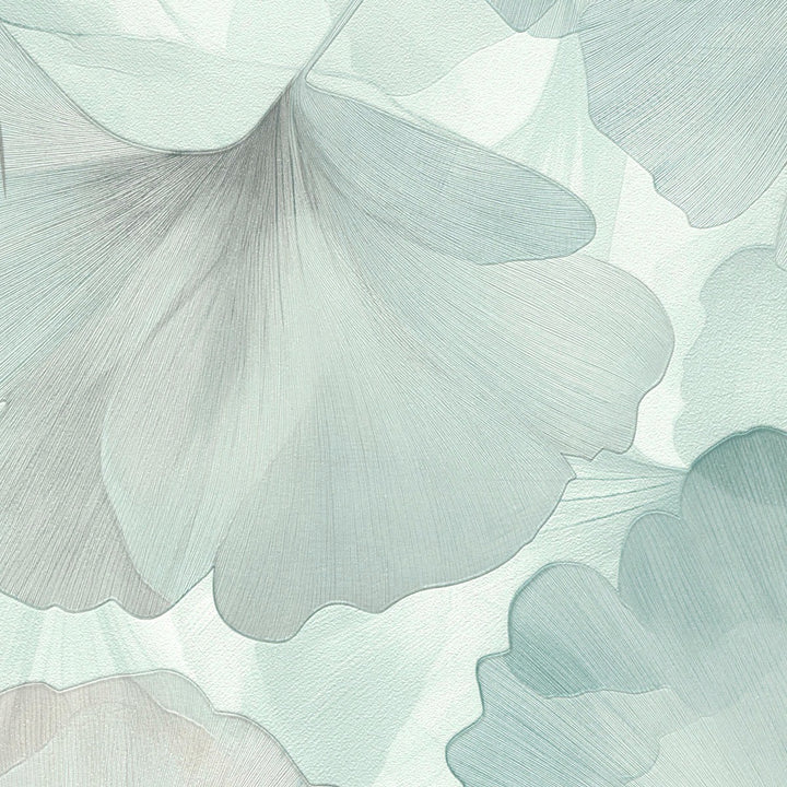 Обои с мелкими листьями гинкго, ERISMANN, синий/бирюзовый - 3774752