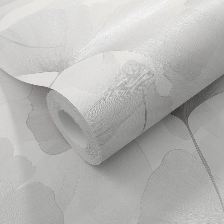 Wallpaper with fine ginkgo leaves, ERISMANN, light grey - 3774767