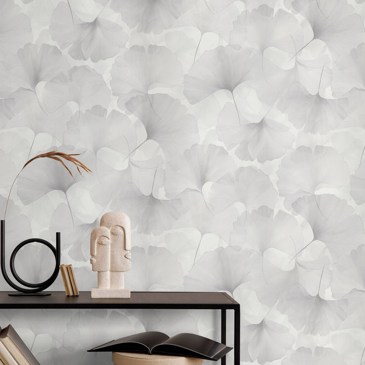 Wallpaper with fine ginkgo leaves, ERISMANN, light grey - 3774767