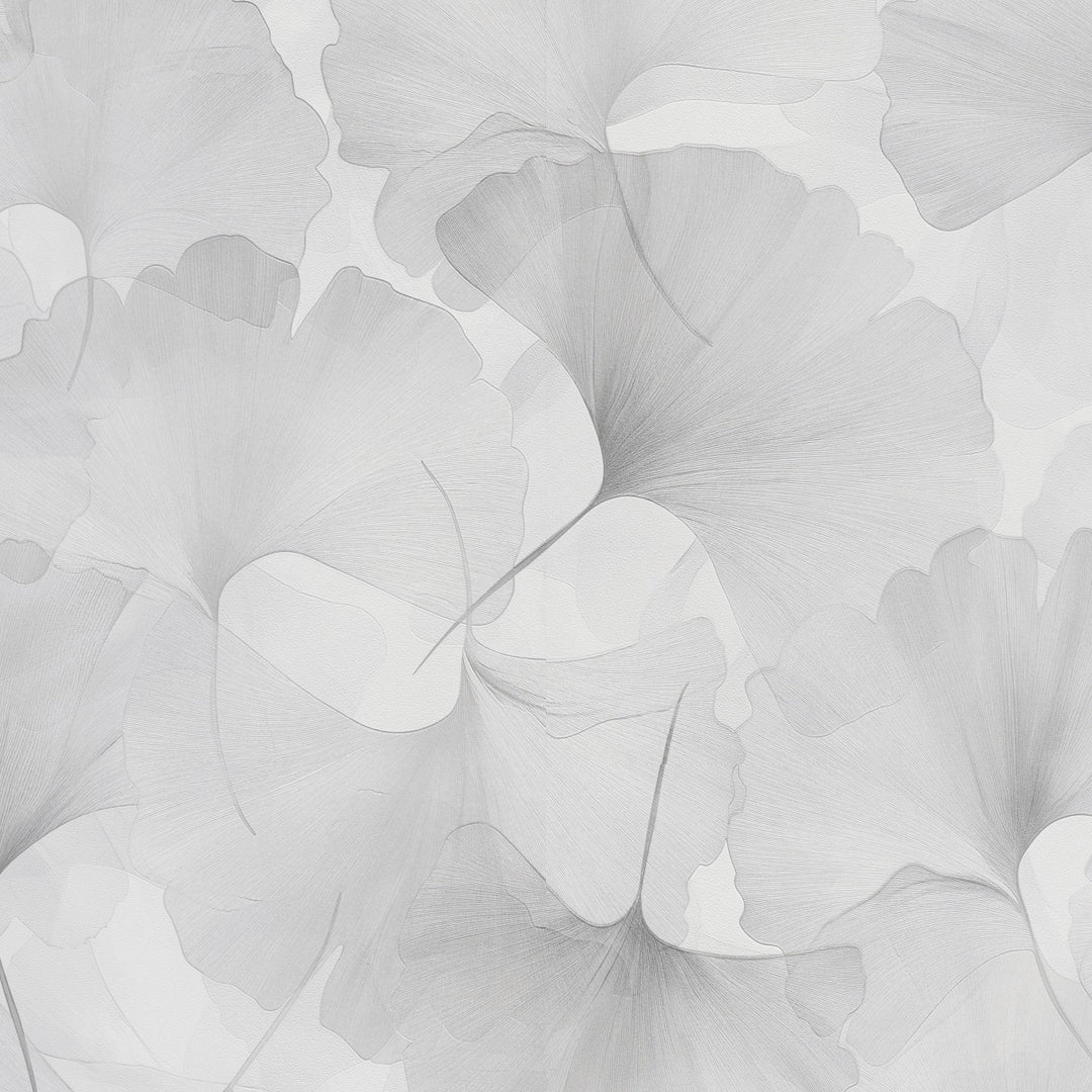 Wallpaper with fine ginkgo leaves, ERISMANN, light grey - 3774767