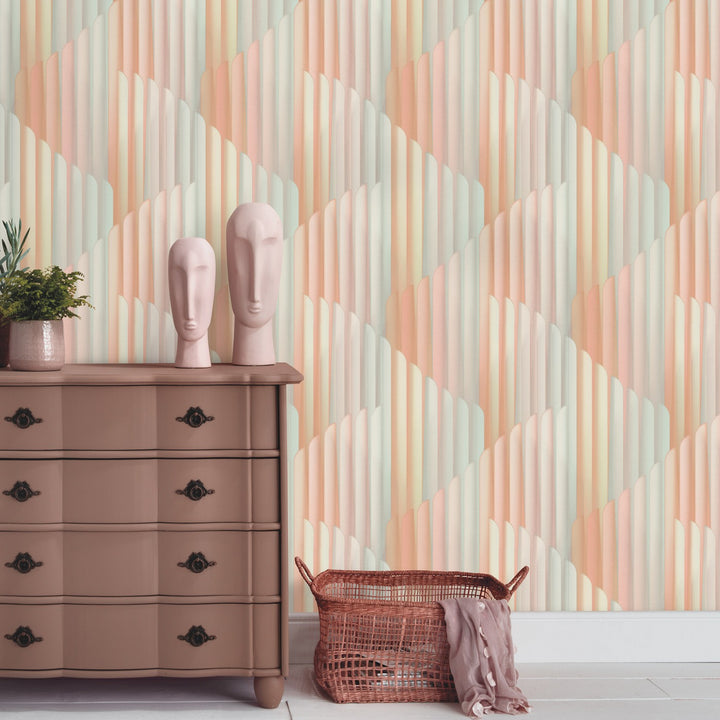 Wallpaper with striped graphic pattern, ERISMANN, pink/turquoise - 3775101