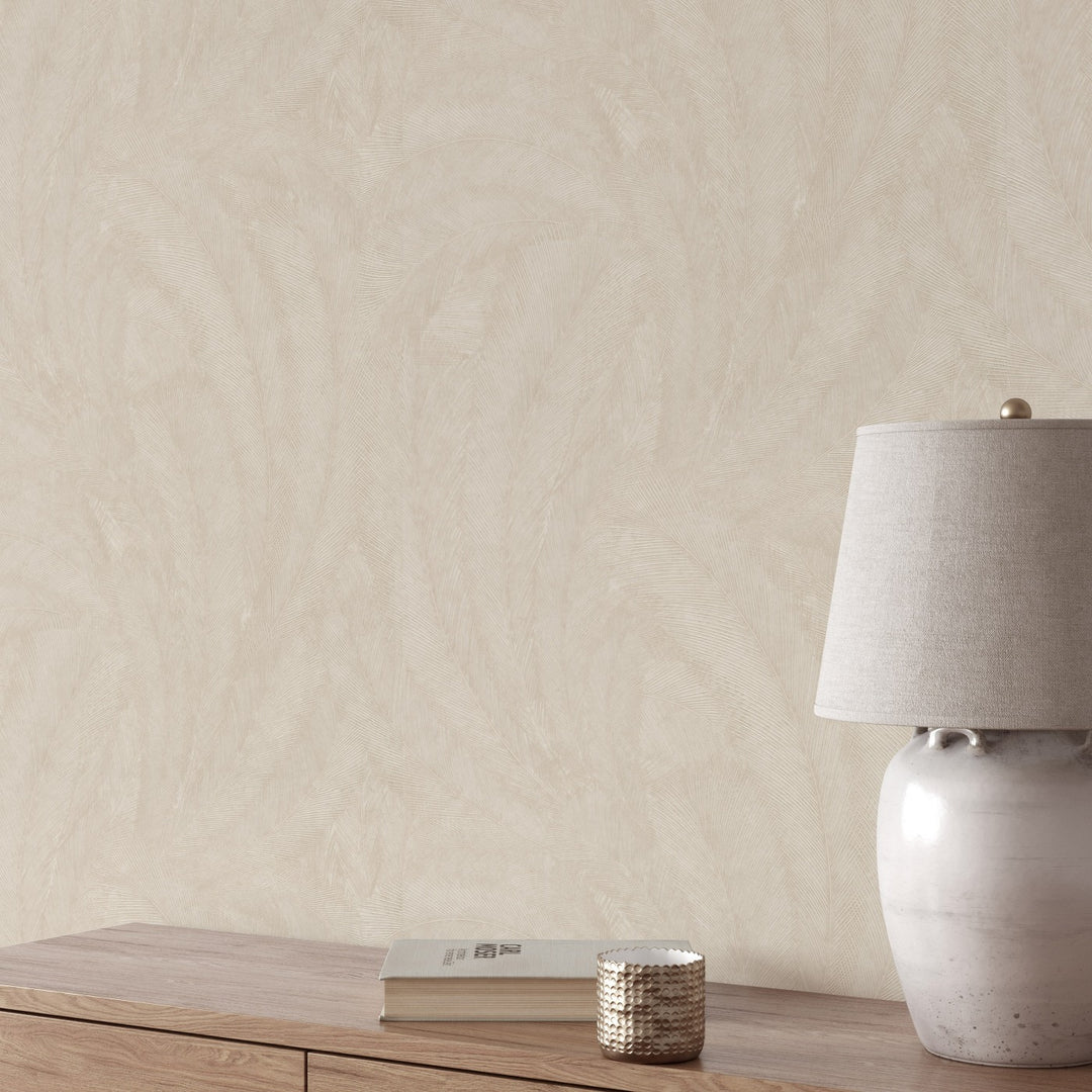 Tapetai su elegantiškais ir šiek tiek blizgiais lapais, smėlio spalvos - 3776062