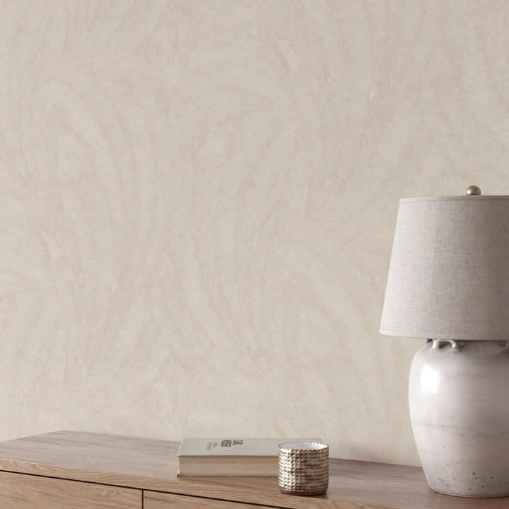 Tapetai su elegantiškais ir šiek tiek blizgiais lapais, smėlio spalvos - 3776062