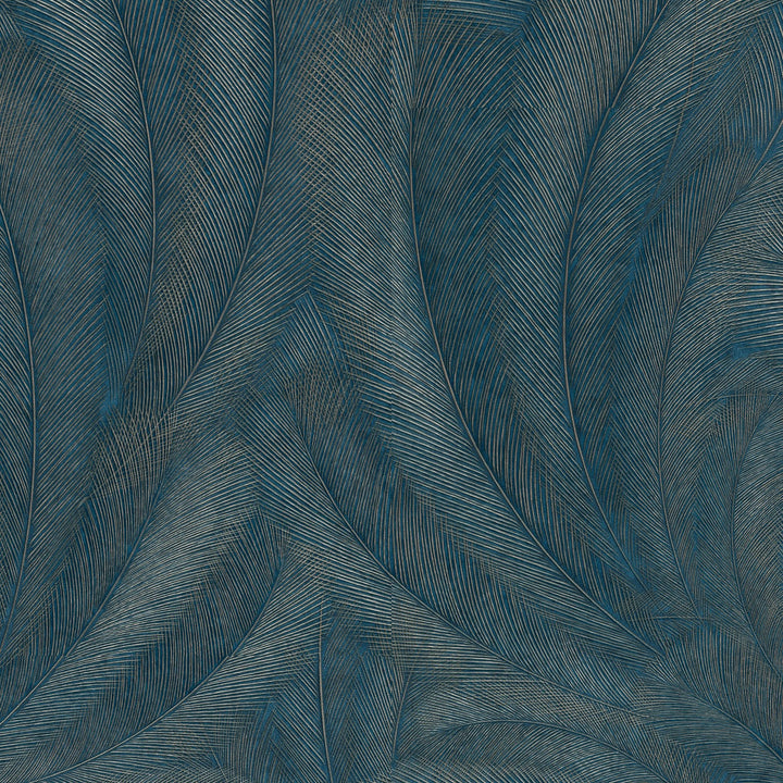 Обои с элегантными и слегка глянцевыми листьями, темно-синие/бирюзовые/золотые - 3776103
