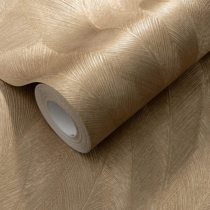 Обои с элегантными и слегка глянцевыми листьями, золото - 3776116