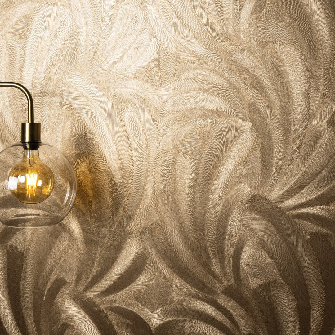 Обои с элегантными и слегка глянцевыми листьями, золото - 3776116