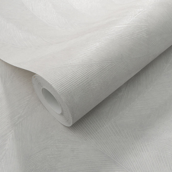 Wallpaper with elegant and slightly glossy leaves, light grey - 3776117