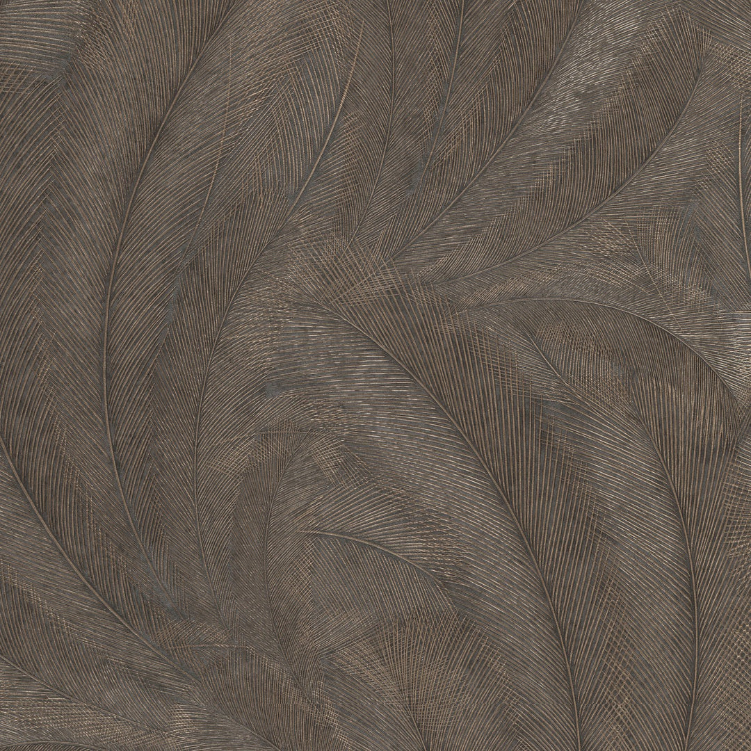 Wallpaper with elegant and slightly glossy leaves, brown/gold - 3776137