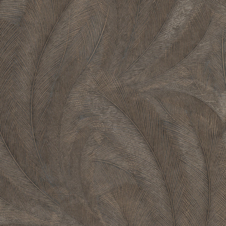 Wallpaper with elegant and slightly glossy leaves, brown/gold - 3776137