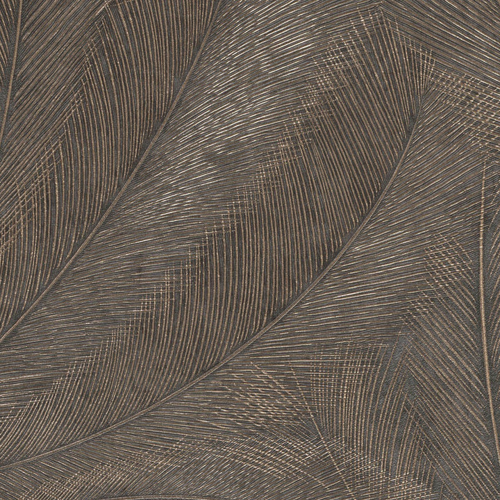 Wallpaper with elegant and slightly glossy leaves, brown/gold - 3776137