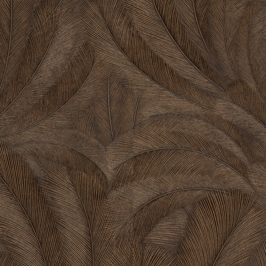 Wallpaper with elegant and slightly glossy leaves in copper - 3776140