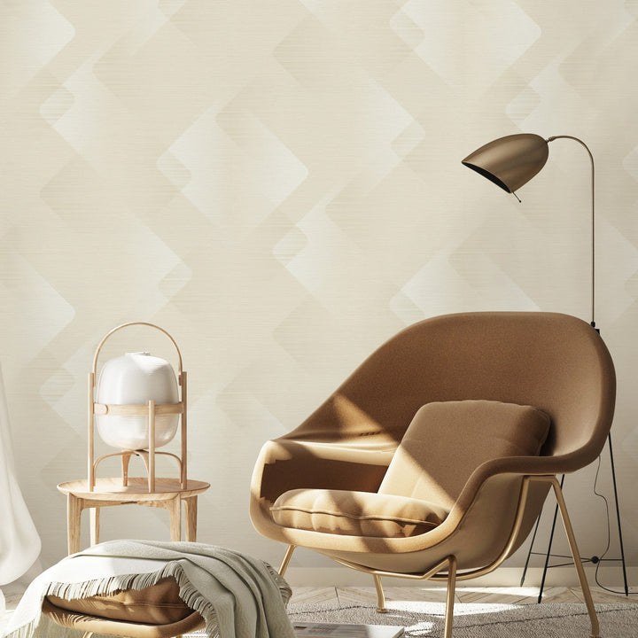 Wallpaper with shimmering effects and fine lines, cream - 3776536