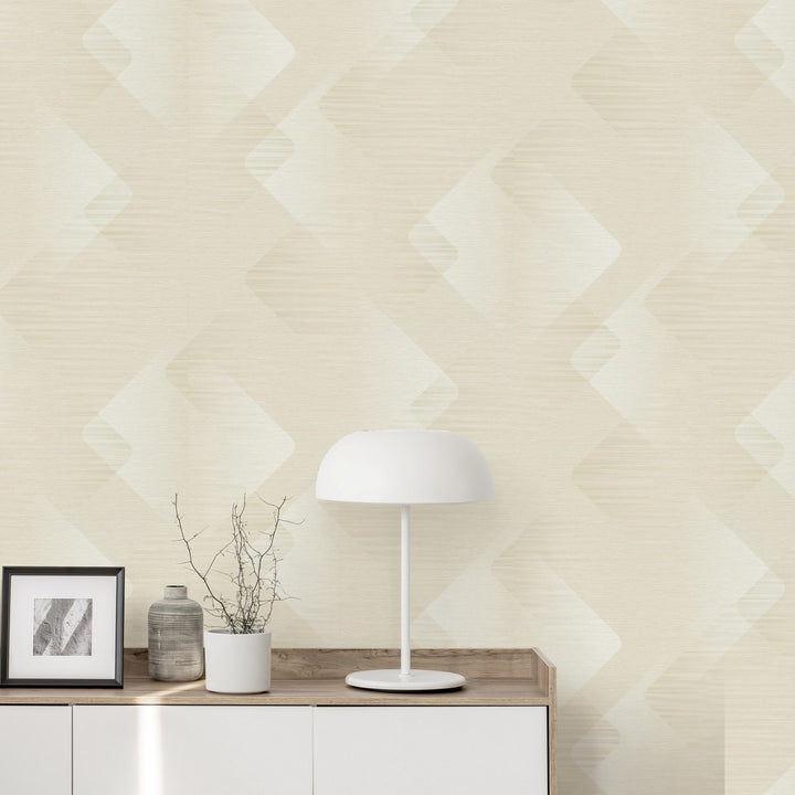 Wallpaper with shimmering effects and fine lines, cream - 3776536