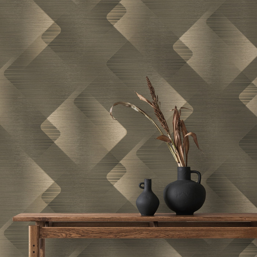 Обои с мерцающим эффектом и тонкими линиями, коричневый/золотой - 3776553