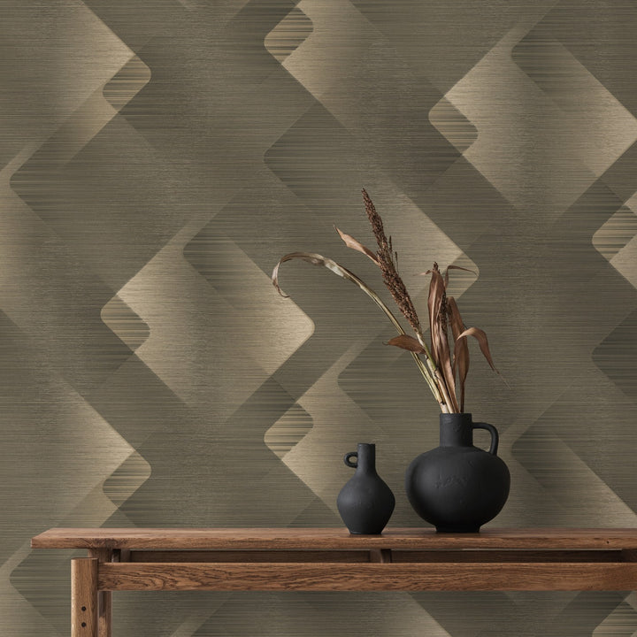 Обои с мерцающим эффектом и тонкими линиями, коричневый/золотой - 3776553