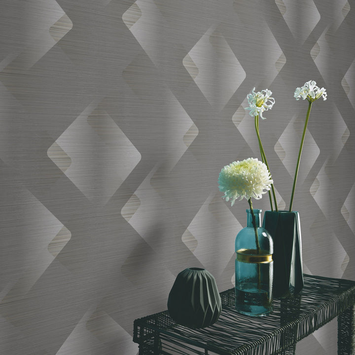 Helkiva efektiga ja peente joontega tapeet, tumehall - 3776613