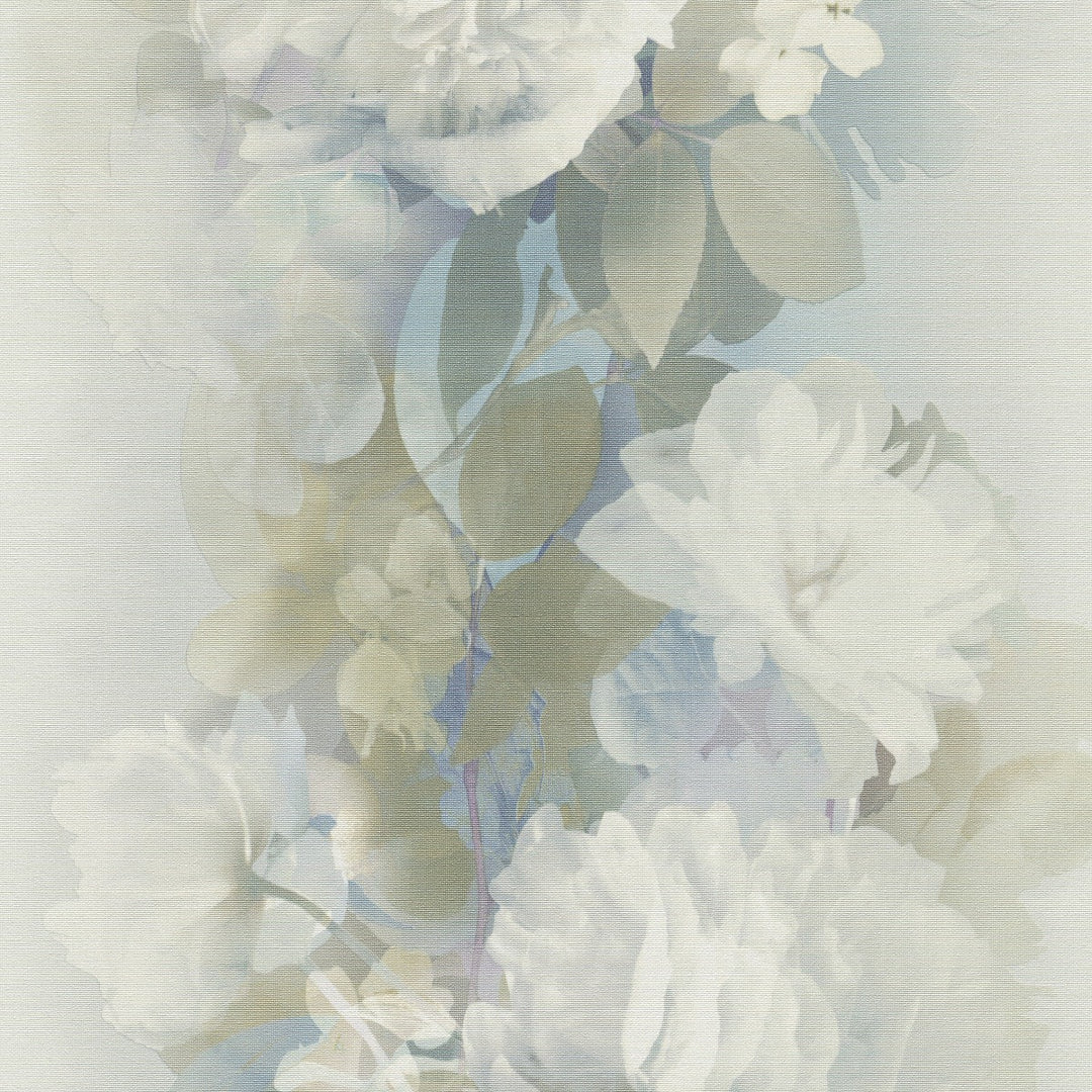 Romanttinen tapetti, jossa on herkkiä kukkamuotoja, vihreä/sininen/valkoinen - 4005254