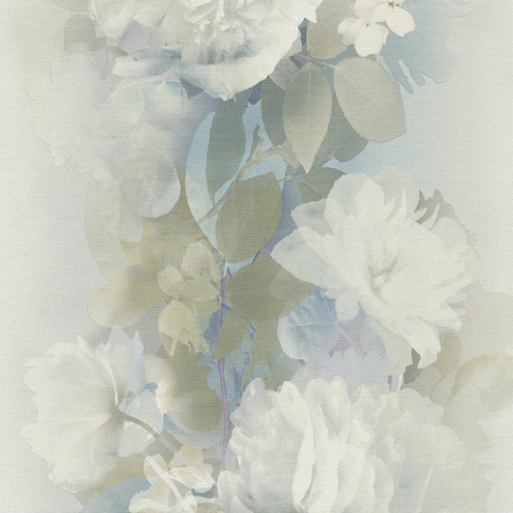 Romanttinen tapetti, jossa on herkkiä kukkamuotoja, vihreä/sininen/valkoinen - 4005254